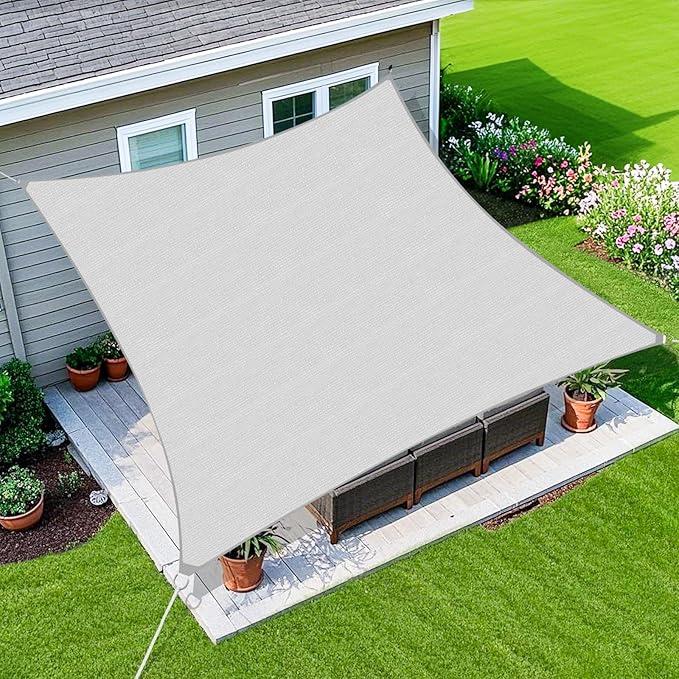 Amagenix Sun Shade Sail 12'X16' Curved Edge Outdoor Shade Canopy Light Grey Breathable 95% UV Block Shade Cloth for Patio Garden Backyard