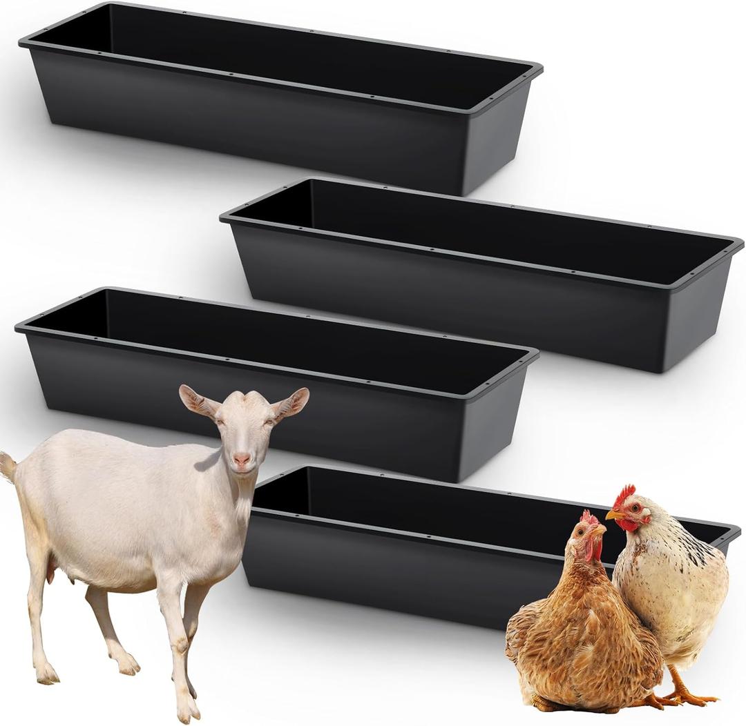 Geelin 4 Pcs 12 Gallon/48 Quart Large Capacity Livestock Water Trough 39" Long Livestock Feeding Trough for Pig Calves Sheep Horses Alpacas and Goats Farm Animal Feeding(Plastic)