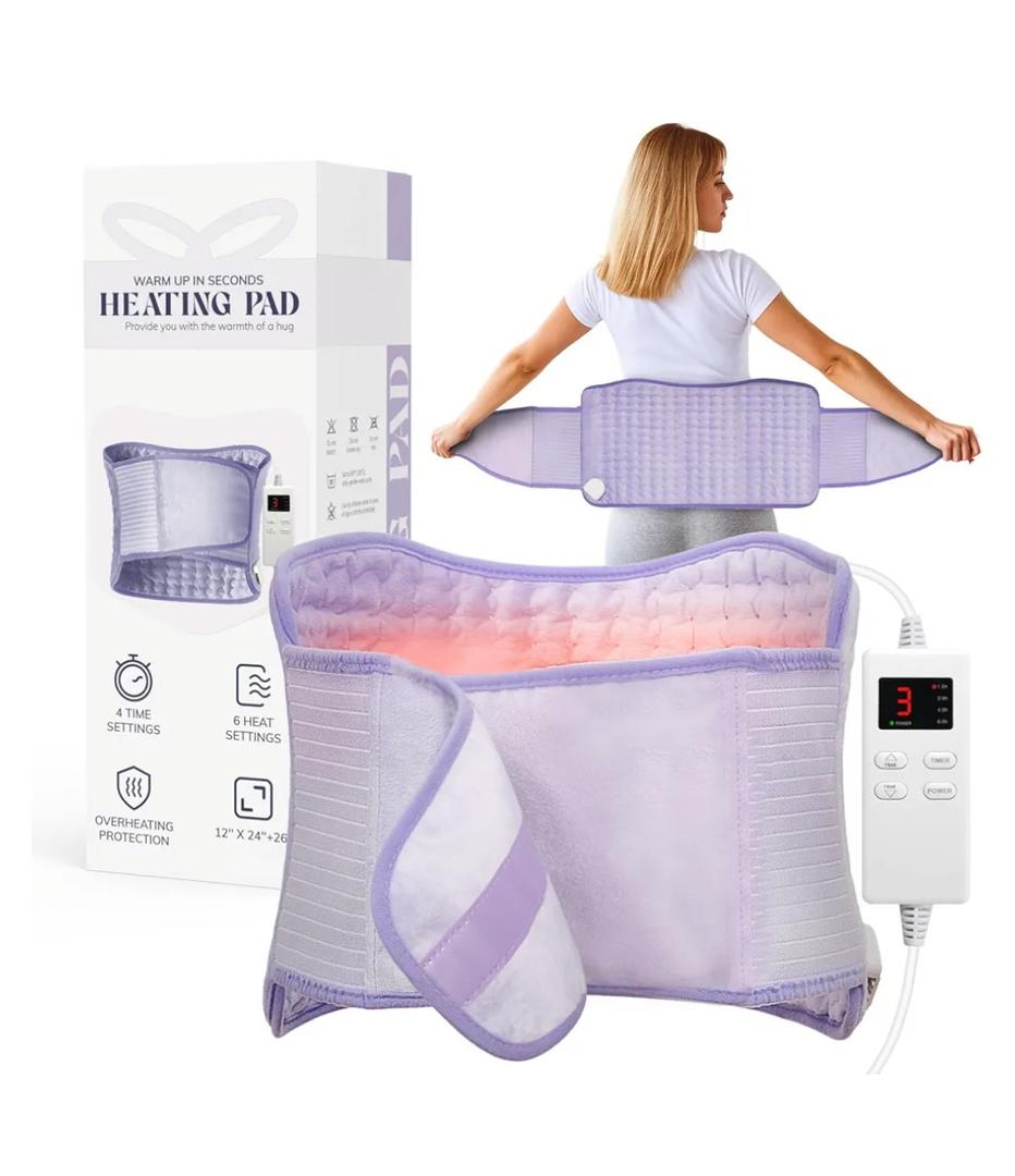 Heating Pad for Period Cramps, Upgraded Wrap Heating Pad for Back Pain Relief, Large 12''x 24''Heat Pad +26" Belt Adjustable 4 Timer 6 Heat Level Auto Shut Off, Christmas Birthday Gifts for Women Mom