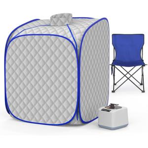 Portable Steam Sauna Box at Home, 9 Levels Heating, Sauna Tent for Home with Steamer and Folding Chair, Sauna Box for Relaxation, Detoxification, Spa, Sauna Box (Silver)