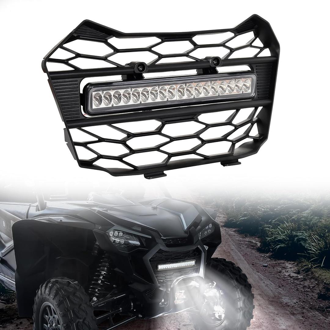 Front Grill with LED Light Bar for Talon 1000 22-24, Front Bumper Mesh Grill Protector with Adjustable LED Light Bar for Honda Talon 1000R 1000X 1000X4 2022-2024 Accessories, Fit Fang Light