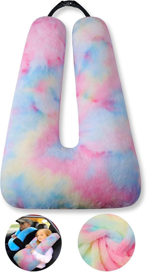 FHSGGP Travel Pillow Car Pillow Kid Car Sleeping The Sleeping Aid for Adults and Kids on Road Trips Kids Travel Pillow Colorful Pink, 28 x 18 x 5.5 inches