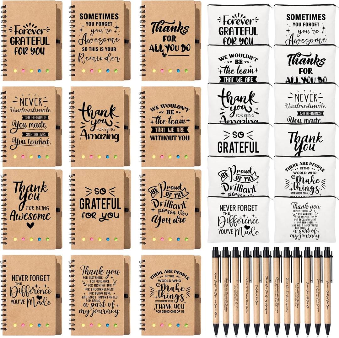 Thank You Gifts Inspirational Spiral Notebook and Makeup Bag (12, Inspirational)