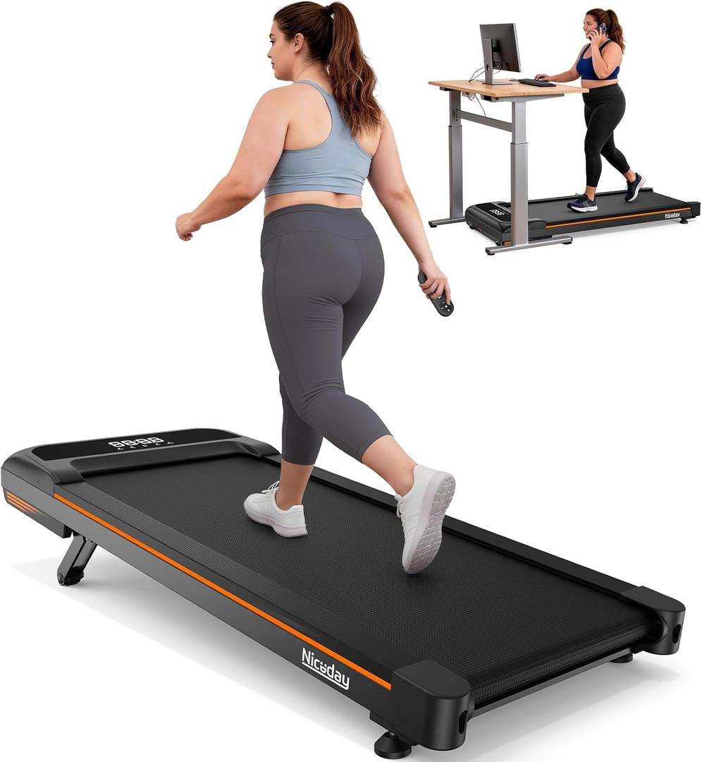 Niceday Walking Pad Treadmill with 10% Auto Incline, 400lbs Capacity, Under Desk Treadmill for Home Office, 3HP Super Quiet, Magnetic Remote & Preset Goals (Black-Orange)