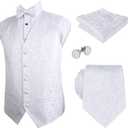 Alizeal Men's 5pcs Paisley Suit Vest Classic Jacquard Button-Down Waistcoat Set, White-S