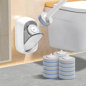 Disposable Toilet Brush Wand, Wall Mounted Toilet Cleaner Kit with Holder, 18 Refills Replacement Heads for Bathroom Cleaning
