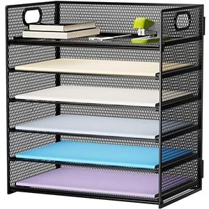 Marbrasse 5 Tier Paper Organizer Letter Tray - Mesh Desk File Organizer with Handle, Paper Sorter Organizer for Letter/A4 Office File Folder Holder - Black
