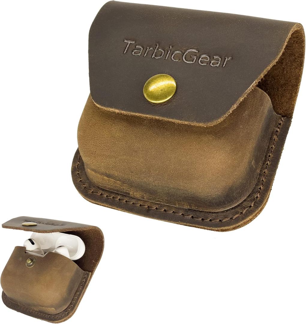 Belt Clip Airpod Case, Universal Leather Belt Holster for Airpod Pro, Samsung Galaxy Buds and Beats Studio Buds, Real Leather Earbuds Pouch for Belt, Brown Color