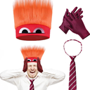 Anger Costume with Flame Hairy Headband，Stripe Tie & Red Gloves Angry Dress up Halloween Cosplay Outfits