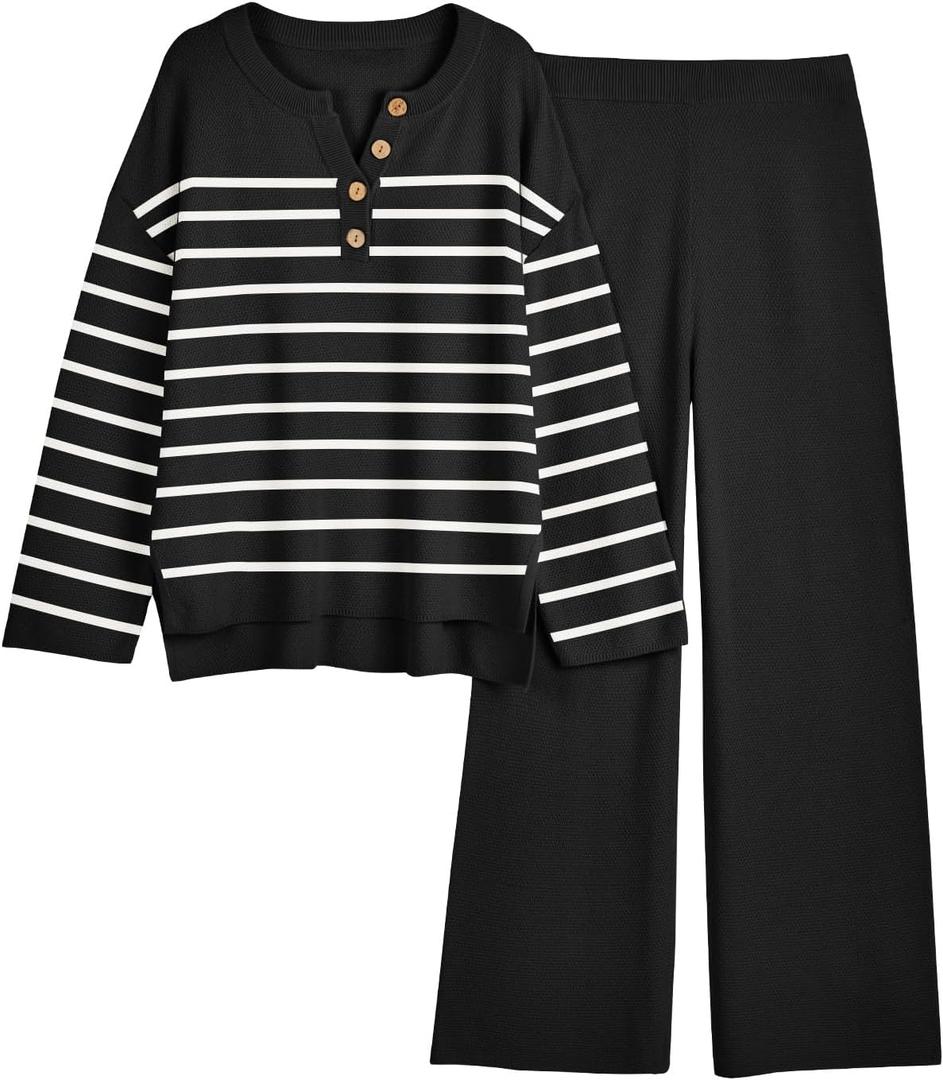 LILLUSORY Women's 2 Piece Lounge Sets Oversized Slouchy Matching Cozy Knit Sets ,Size Large