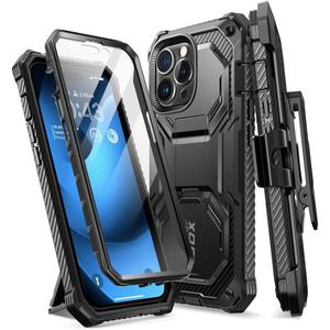 i-Blason Armorbox for iPhone 14 Pro Max Case with Stand [Built-in Screen Protector] [Military-Grade Protection] Full-Body Rugged Protective Bumper Case with Kickstand & Belt Clip Holster (Black)