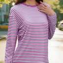 Gardenwed Long Sleeve Shirts for Women Striped Crewneck Loose Fit Basic Tops 2025 Fall T-Shirt (Pink, XL)
