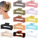 Sisiaipu 10 Pack Large Square Hair Claw Clips for Women and Girls, 4.1 x 2.1 x 1.2 inch, 10 Rubber Paint and Plastic Materials, Non-Slip Jumbo Jaw Design - Jelly