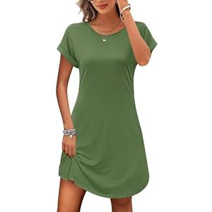 PLOKNRD Women's Casual Dress Summer Short Sleeve T-Shirt Dress Crew Neck Basic Dresses 2025, XL