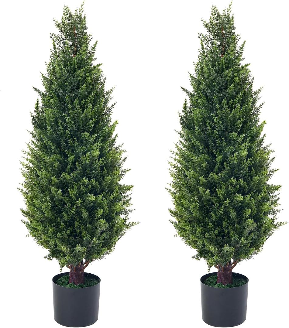Artificial Cedar Topiary Trees for Outdoor Front Porch Dcor -Set of 2 Artificial UV Resistant Evergreen Cypress for Indoor and Outdoor Home Decoration (36inch)