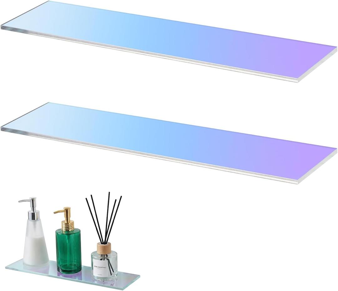 Leinuosen 2 Pcs Iridescent Acrylic Medicine Shelves, Replacement Cabinet Shelves for Bathroom, Living Room, Kitchen, Wall Mounted and Hanging, 1 cm Thick (13 Inch)