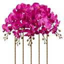 UUXX Hot Pink Artificial Orchids Flowers 5PCS Faux Orchid Stems 35.4" Phalaenopsis Branches for Tall Vase for Bridal Shower Home Party Wedding Decoration (Hot Pink)