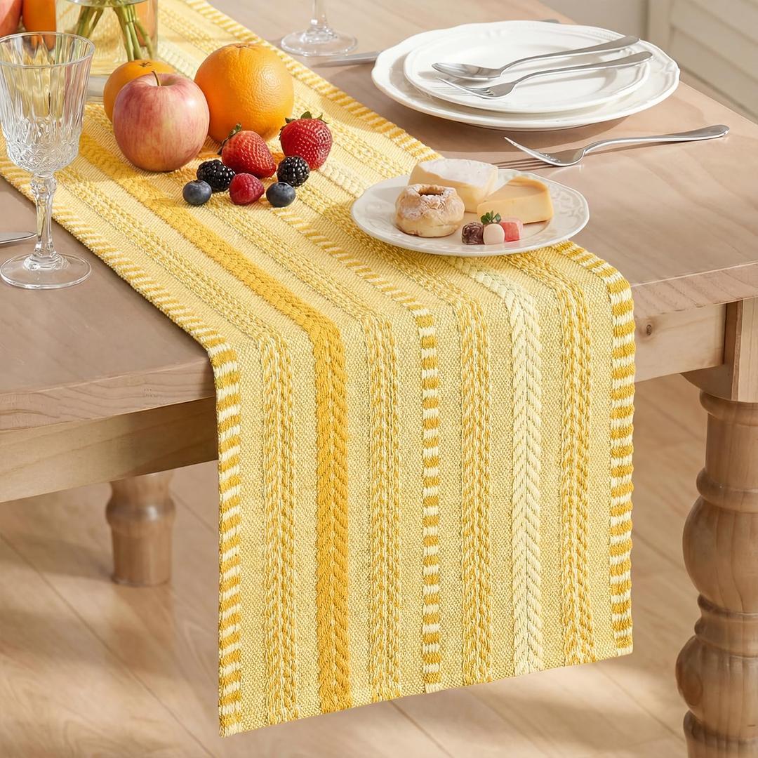 Artoid Mode Yellow Farmhouse Woven Table Runner, Seasonal Holiday Rustic Kitchen Dining Table Decoration for Home Party Decor 12x72 Inch