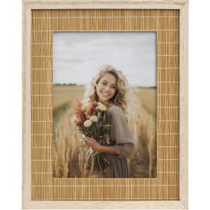Sonefreiy Boho 5x7 Picture Frame, 5 x 7 Picture Frames for Wall, Photo Frame Natural Bamboo Woven Tabletop Display Christmas Gift for Family Mom Dad Grandma Friends