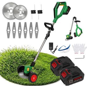 New 2026 Lightweight Cordless Weed Wacker & Electric Weed Eater, 21V 3-in-1 Brush Cutter, 2×4.0Ah Large Capacity Batteries for Garden & Lawn (Green)