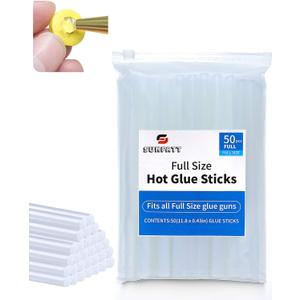SUNFATT Hot Glue Sticks Full Size,(50 Pcs) 11.8" x 0.43" Large Hot Glue Sticks Perfect for Hot Glue Gun,Easily Create and Bond Crafts on Wood,Plastic,Glass,Flowers,Fabrics,Foam,Jewellery.