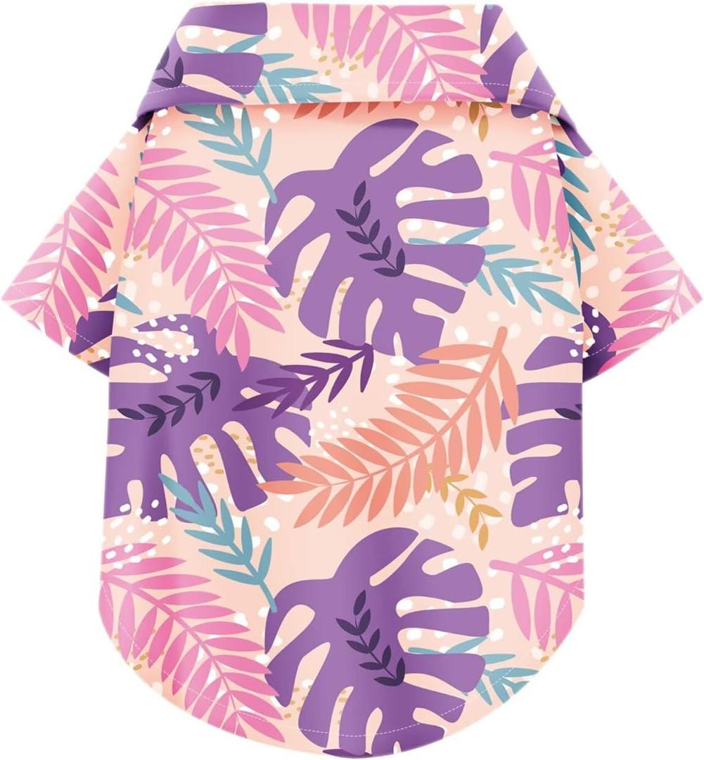 Hawaiian Dog Shirt – Lightweight and Breathable Summer T-Shirt with Tropical Prints, Fun Beach Outfit for Small, Medium, and Large Dogs, Perfect for Hot Days and Outdoor Vacation.Palm Leaves L