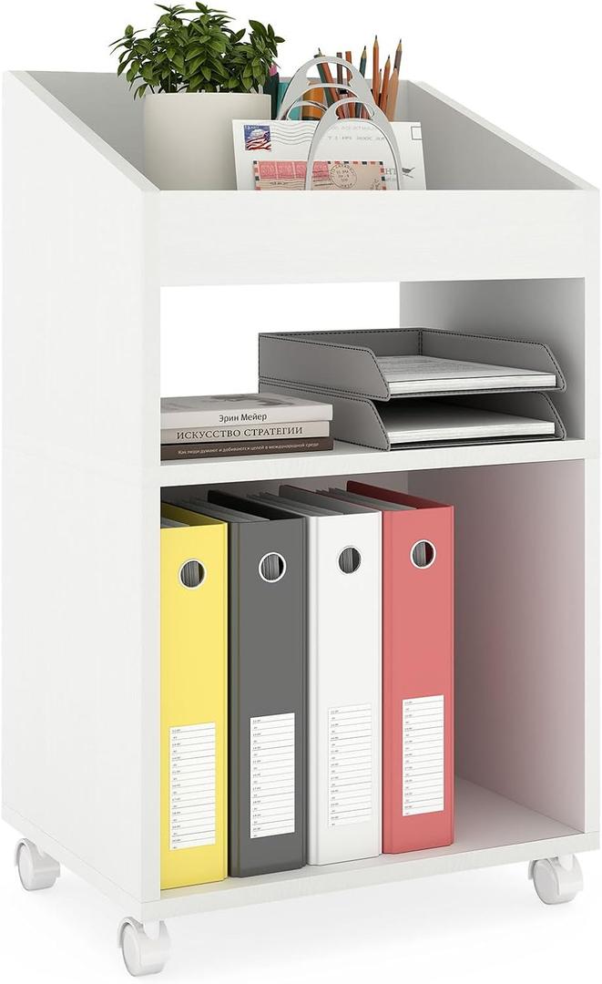3-Tier Mobile Files Cabinet, Under Desk White Storage Organizer with Wheels for Home Office (White)