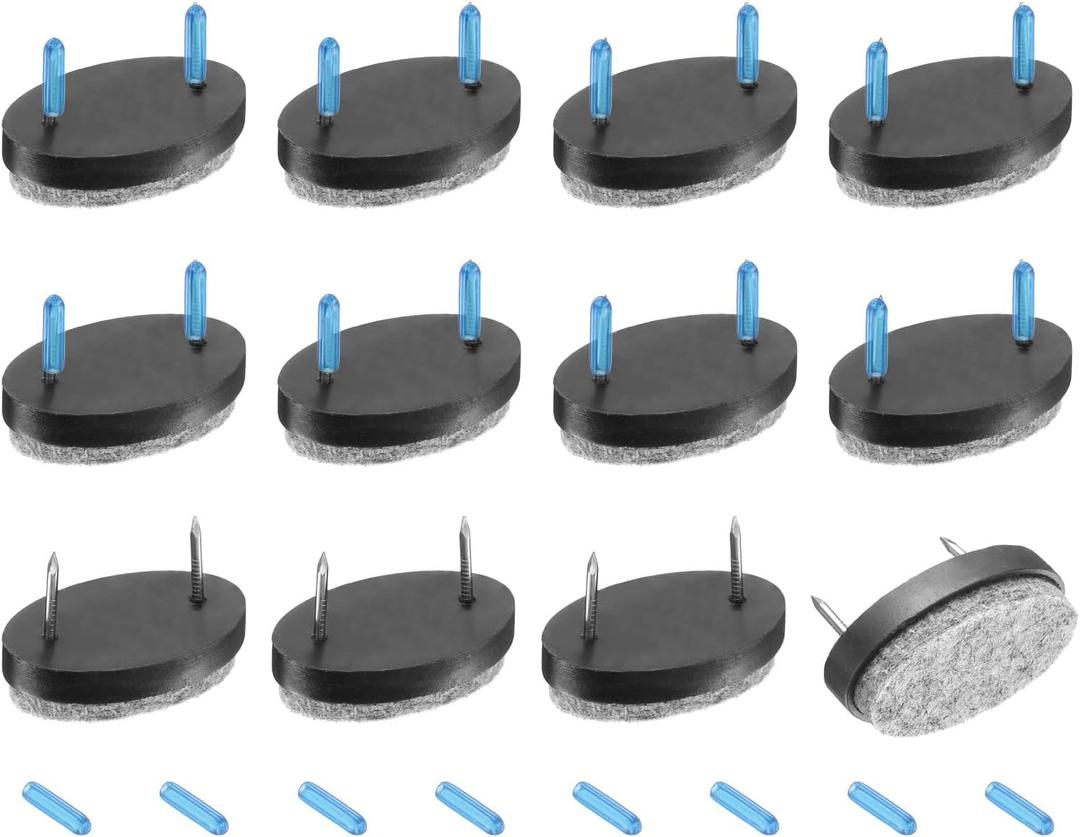 Uxcell 12Pcs Nail-on Felt Furniture Pads, Oval Felt Pads Furniture Sliders Floor Protectors for Wooden Furniture Table Sofa Chair Leg (25mm, Black)