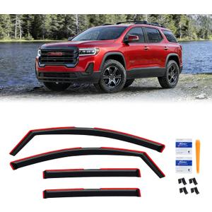 in-Channel Rain Guards for GMC Acadia 2017-2023, Window Visor Shields Vent Deflector Shade Wind Dark Smoke 2018 2019 2020 2021 2022 17 18 19 20 21 22 23, Tape-On Inside-Mount, 4PCS