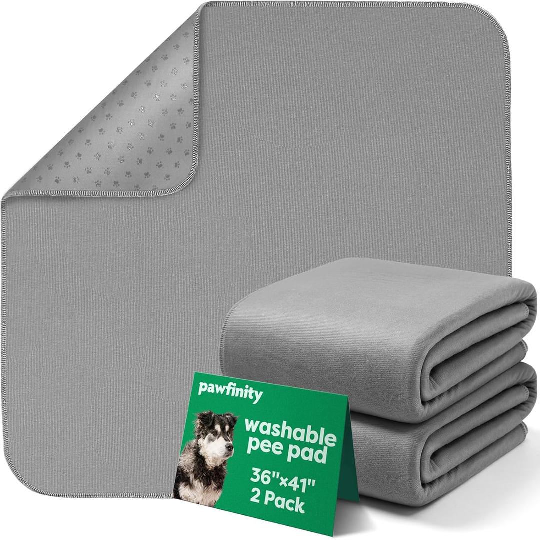 Washable & Reusable Large Pee Pads for Dogs, Puppy Training Pads, Ultra-Soft Surface, Waterproof, Super Absorbent & Leakproof, with Non-Slip Bottom - 36''41'', Pack of 2, Gray 