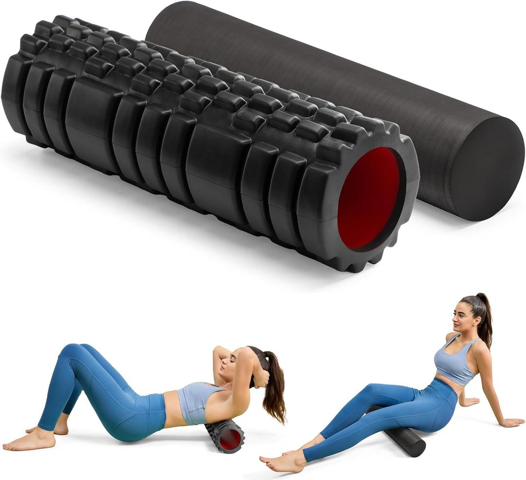 Foam Roller High Density Foam Roller Set for Deep Tissue Muscle Massage, 18" Trigger Point Fitness Exercise Massage Roller, Self-Myofascial Release for Whole Body (Black-18(2 in 1))