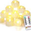Homemory 12pcs Remote Timer LED Tea Lights Candles, 400+Hours Flickering Flameless Battery Votive Tealights for Tabletop Lighting, Centerpieces Decor, Holiday, White Base