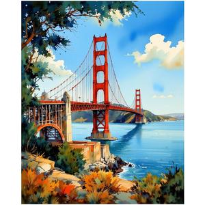 EnLvYY Paint by Numbers Kit for Adults 16x20in, (Unframed) DIY Acrylic Painting on Canvas, San Francisco Coastal Bridge Landmark Landscape, Beginner Scenic Wall Art for Home Decoration or Gift, 16X20IN Folded
