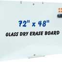 Large Glass Dry Erase Board, 72 x 48 Inches Magnetic Glass Whiteboard for Wall, 6' x 4' Frameless Board for Office, Home, School