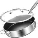 DELARLO Frying Pan, 12 inch Tri-Ply Stainless Steel Skillet, 6 Quart Saute Pan with lid, Compatible with All Cooktops, Oven Up to 660℉, Chicken Fryer, Dishwasher-Friendly