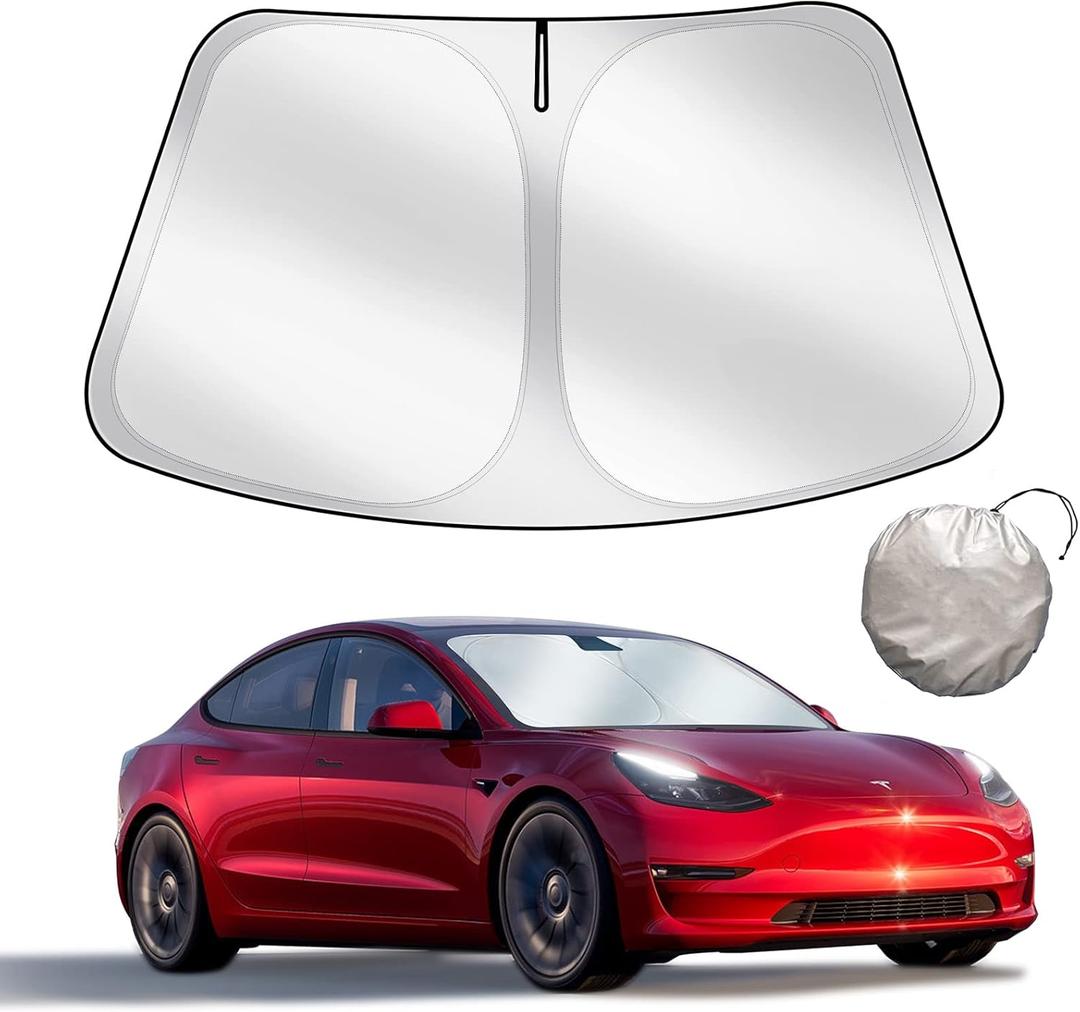 Upgraded Sunshade, Improved UV Protection Fabric, Foldable Front Sun Shade, Custom Accessories for Tesla Model 3/Y/Y Juniper 2016 to 2026