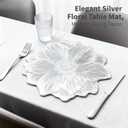 15" Silver Flower Round Placemats Set of 4 PVC Waterproof Heat-Resistant Easy Clean Table Mats 39cm Round Dining Mats