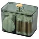 Tbestmax Qtip Holder Dispenser 3-Section Clear Cotton Swab/Pad/Ball Holder Container 3 Grids Bathroom Organizer Jar Cosmetics Storage for Vanity(Green)