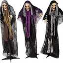 Fun Express Halloween Decorations Outdoor - 3 Witches Holding Hands Yard Stakes Set, 3.6 Feet Tall | Premium Polyester Witch Decor for Outside Halloween Decorations, Lawn & Garden Display