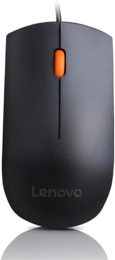 Lenovo 300 USB Wired Computer Mouse - Full Size Optical Ambidextrous Mouse with 1600 DPI, Reliable USB-A Wired Connection, Easy 3-Button Navigation  Long Lasting, Durable Basic Mouse, Black