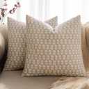 MIULEE Block Print Pillow Covers 18x18 Inch Set of 2, Vintage Floral Throw Pillow Cases Neutral Linen Farmhouse Cushion Covers for Couch Sofa Bed Chair Living Room, Cream Oatmea