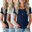 3 Pack Girl's Ribbed Lettuce Trim Tees | Cute ShirtsShort Sleeve, Crew Neck, Blouses, Tween