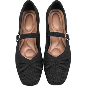 Knit Flats for Women Square Toe Flats Casual Ballet Flats with Ankle Strap,Washable Comfortable Dressy Mary Jane Flat - 12
