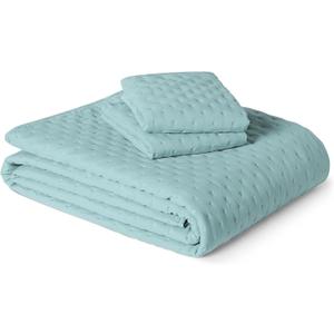 Amazon Basics Brushed Microfiber Quilt Set, Extra Soft with Natural Texture, 3-Piece, Queen/Full, Blue