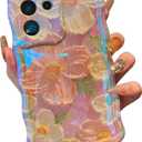 XIZYO Case for Samsung Galaxy S24 Ultra, Colorful Retro Oil Painting Flower Cute Floral Aesthetic Curly Wave Frame Laser Glossy Reflective Exquisite Stylish Cover Girly Women-Pink