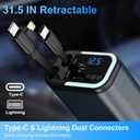 5-in-1 120W 30-Minutes Fast Flash Charging Retractable Car Charger, Wireless Bluetooth FM Transmitter, Type-C+USB-A Car Charger Adapter, Compatible with iPhone 17/16/15/14/13 Pro Max & Android Devices