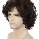 yuehong Mens Short Curly Brown Wig Anime Cosplay Wigs Halloween Cosplay Costume Hair Wig