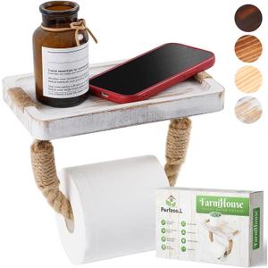 Beach Rope Toilet Paper Holder White Farmhouse Nautical Rope Coastal Bathroom Decor Towel Rack Unique Wooden Rustic Towel Holder Tissue Roll Holder (0 Weathered White)