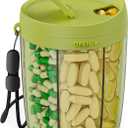 PULIV Large Pill Bottle Organizer, Supplement Organizer for Holding 6 Various Vitamins, Pill Box Case with Anti-Mixing & Wide Opening Design, Easy to Retrieve Meds and 20 Pcs Stick-on Labels, Green