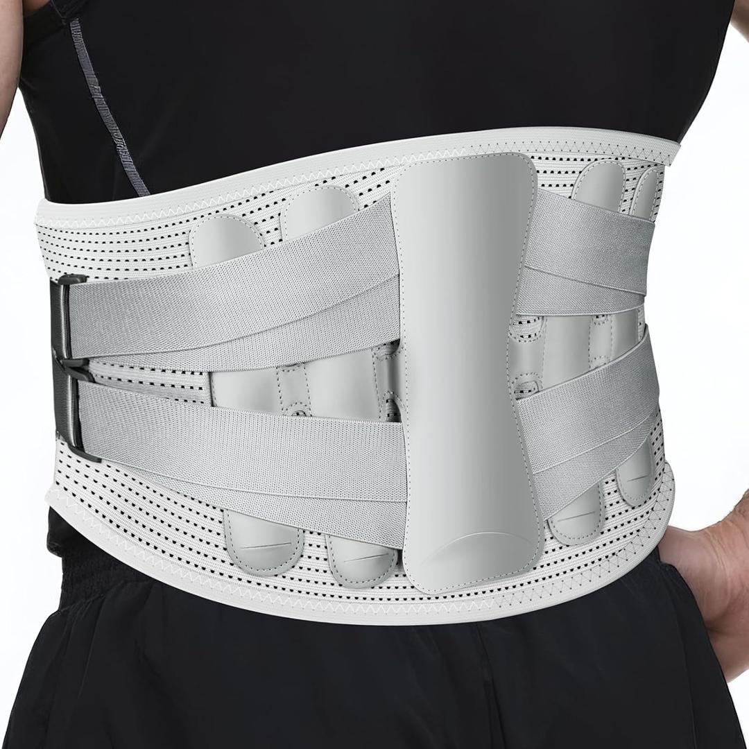 Lower Back Support Brace for Pain  Adjustable Lumbar Belt with 5 Steel Supports, Breathable Waist Support for Men & Women, Everyday Comfort, Gift Box (Gray) (Small, Grey)